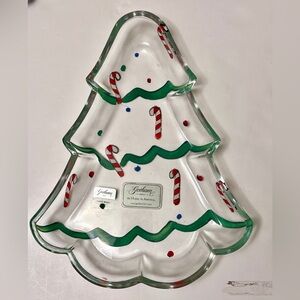 Gorham Glass Christmas Tree Platter with Candy Cane Accents
